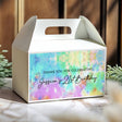 Tie-dye 21st birthday gable favour box with carry handle and printed thank-you message