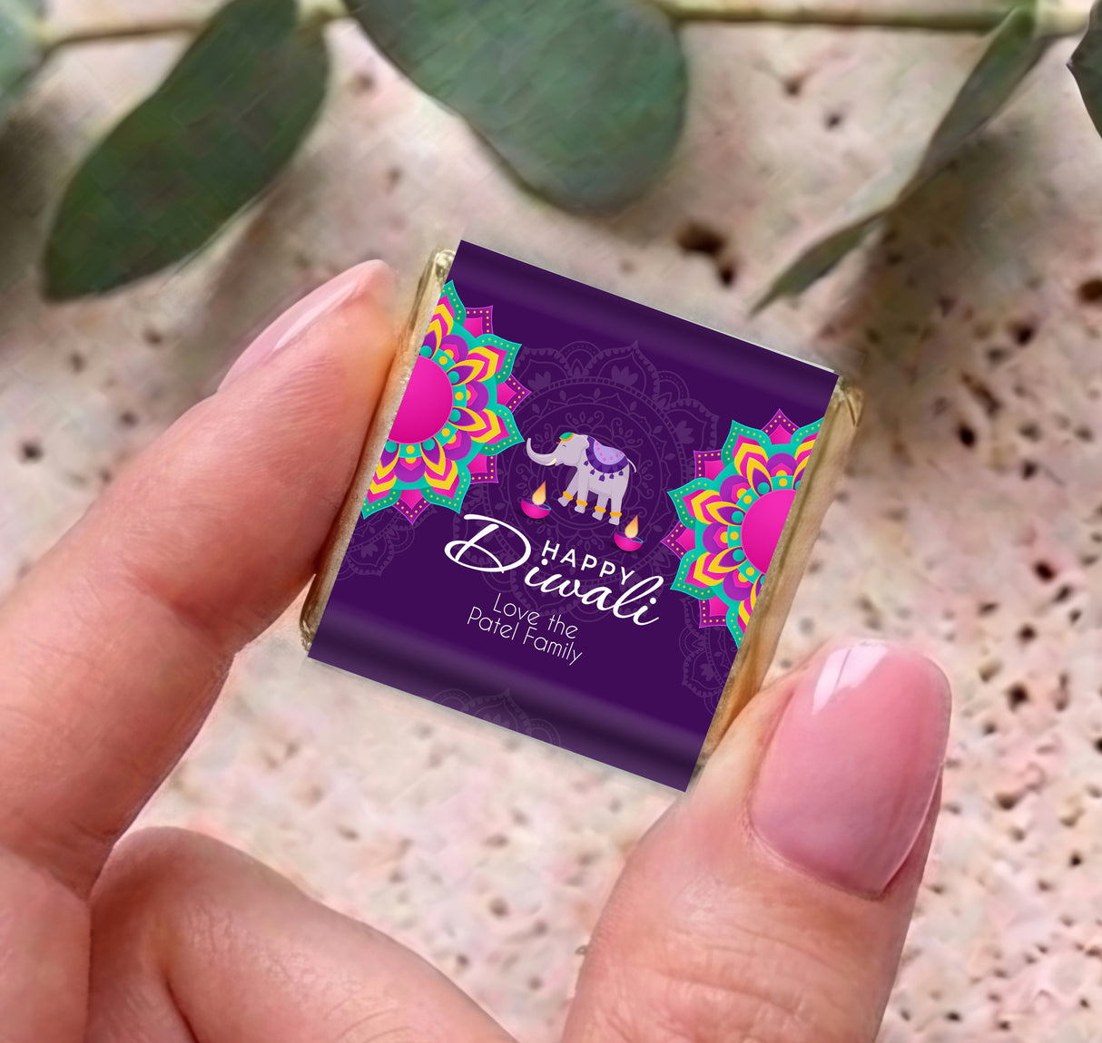 Diwali Purple Elephant Personalised Mini Chocolates