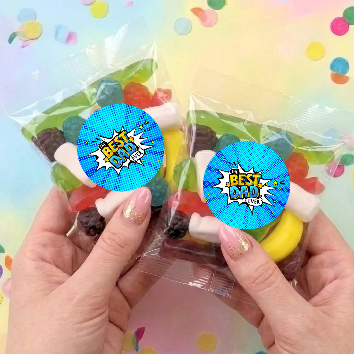 Best Dad Ever Fathers Day Blue Comic Personalised Party Mix Lolly Bag