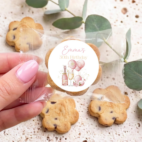 Pink Champagne 30th Birthday Personalised Bite Size Choc Chip Cookies