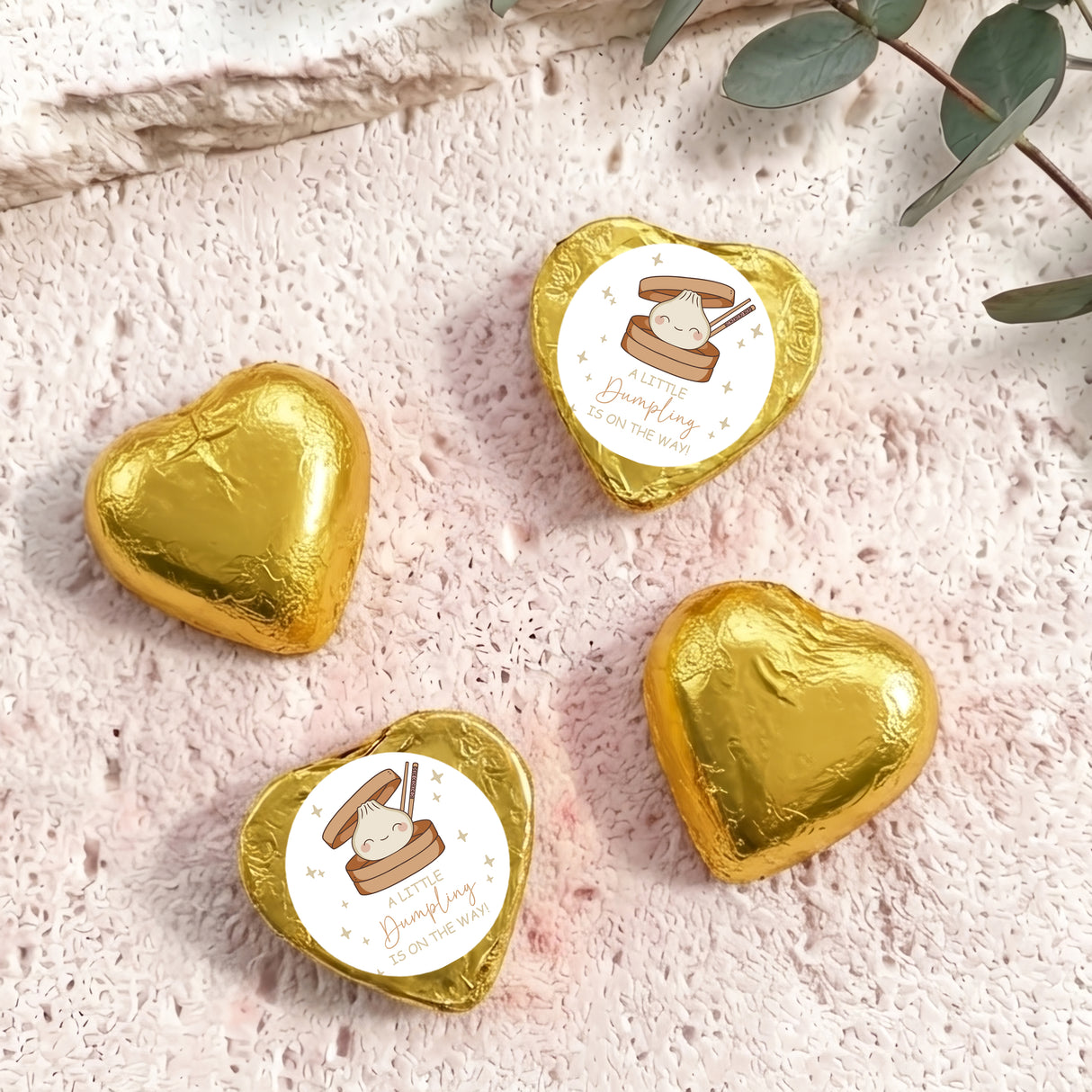 Little Dumpling Gender Neutral Baby Shower Personalised Foil Covered Chocolate Hearts