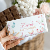 Personalized baby shower chocolate bar with butterfly wrapper, “Keira’s Baby Shower”