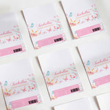 Printed chocolate wrappers with watercolor butterflies and pink birthday text, DIY set