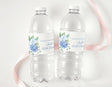 80th birthday water bottle labels, blue floral on clear plastic bottles