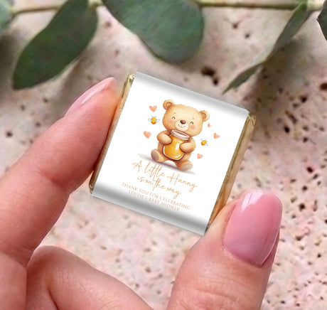 Personalised mini chocolates in silver foil with cute bear hearts design