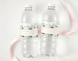 Personalised water bottle labels with white peony eucalyptus floral design and thank you text