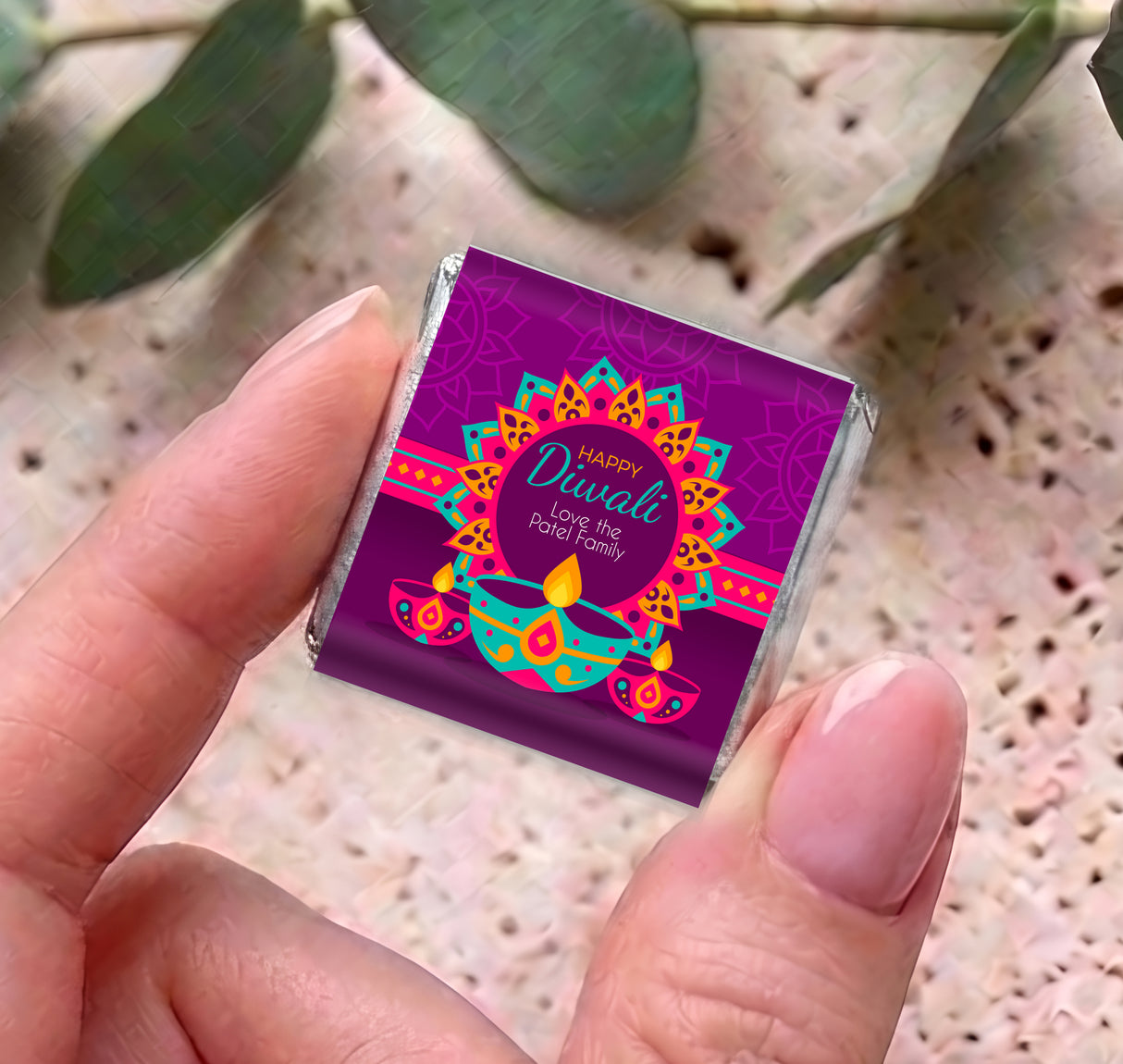 Vibrant Purple Diwali Personalised Mini Chocolates