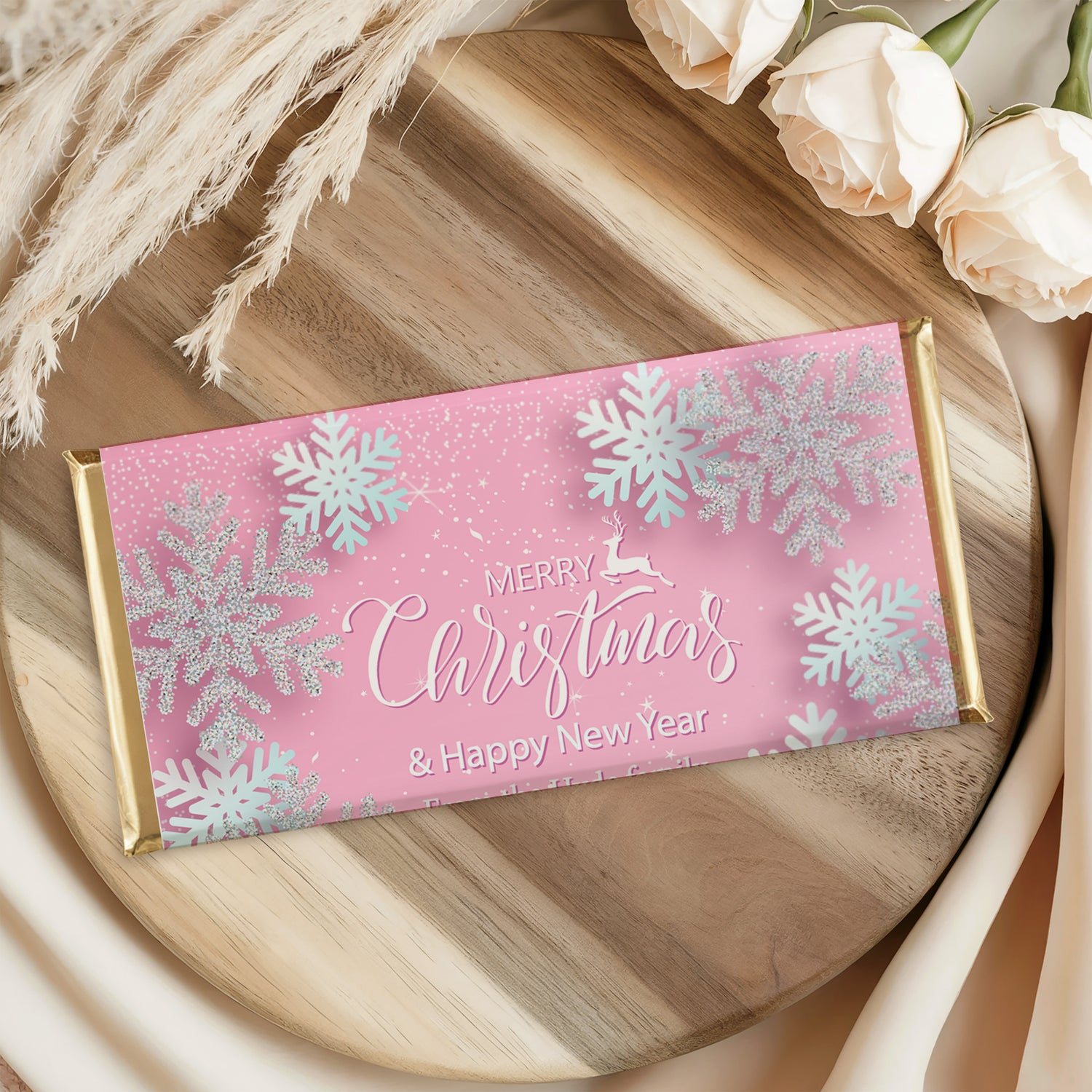 Silver Pink Snowflakes Chocolate Bar
