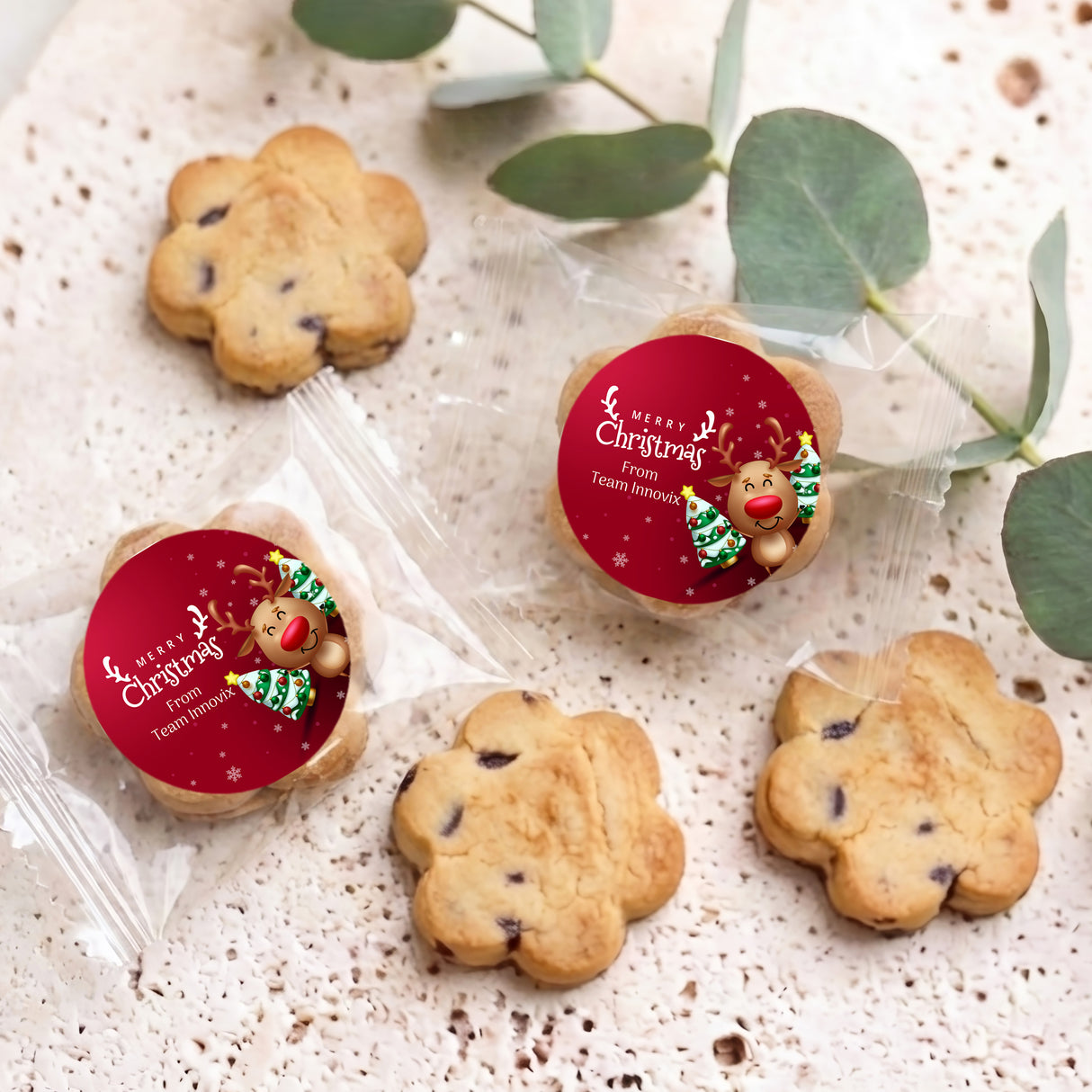 Happy Reindeer Personalised Bite Size Choc Chip Cookies