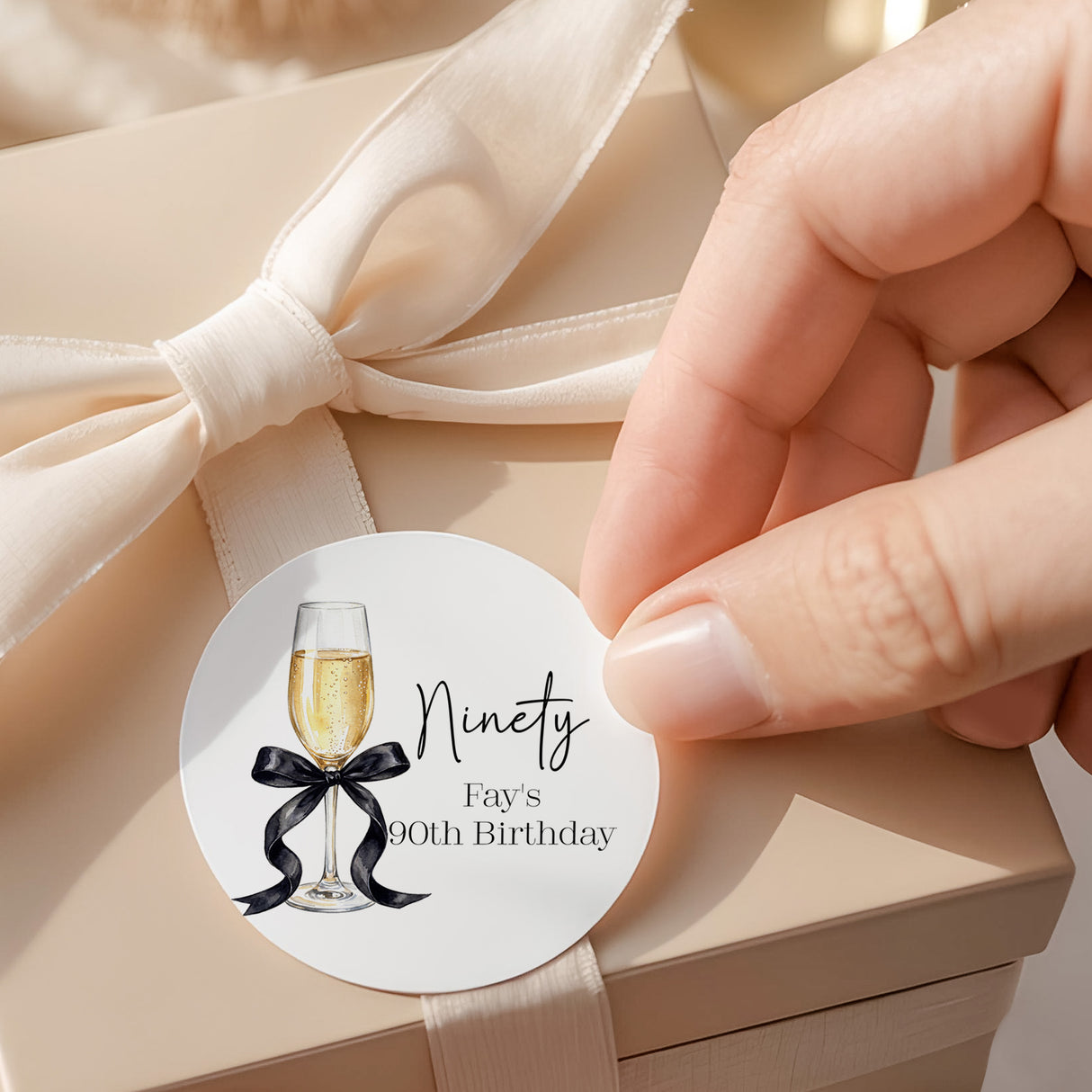 Champagne 90th Birthday Round Printed Labels
