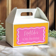 Yellow gable favour box with pink retro label, personalised "Matilda's 10th Birthday"