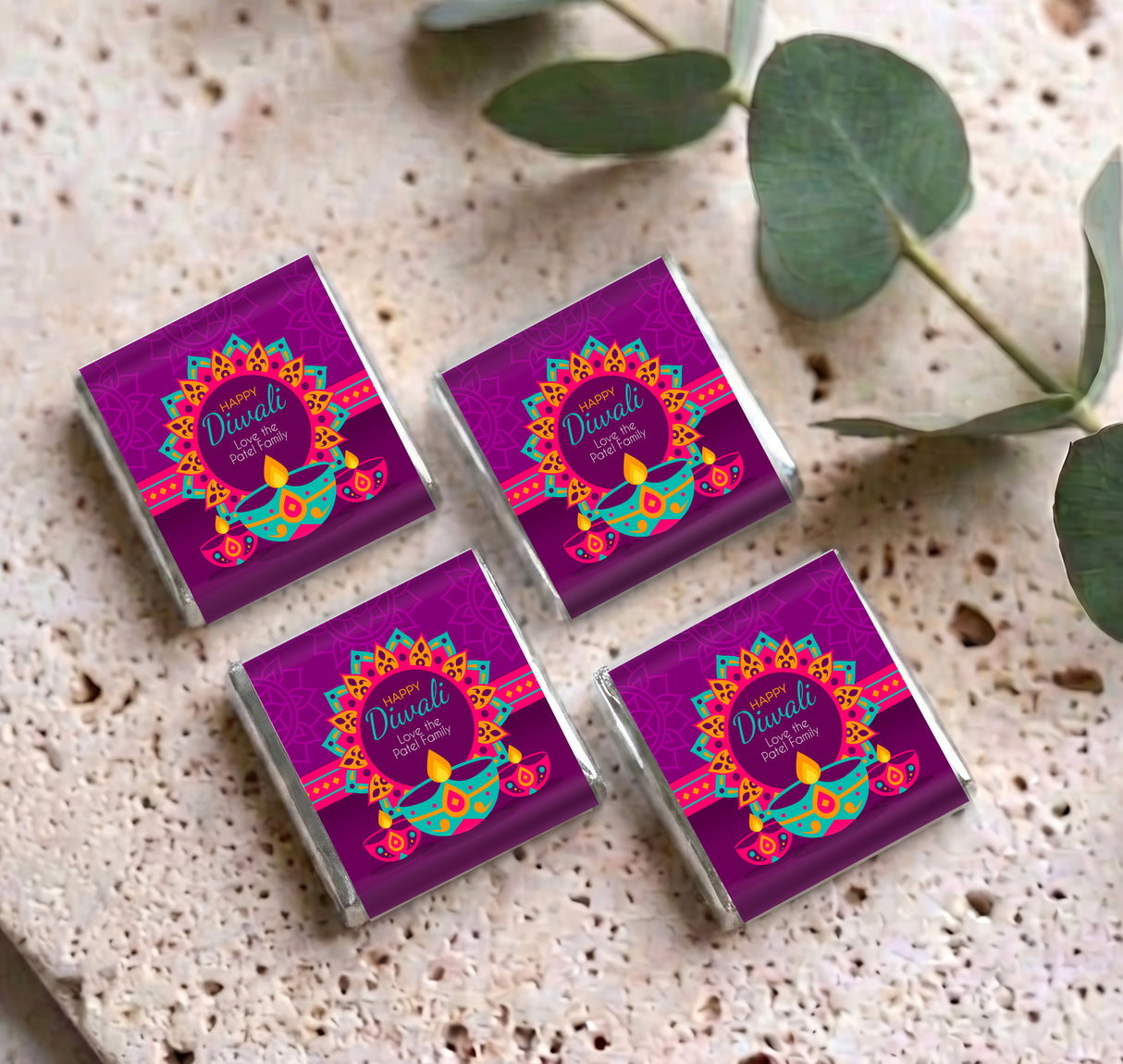 Vibrant Purple Diwali Personalised Mini Chocolates
