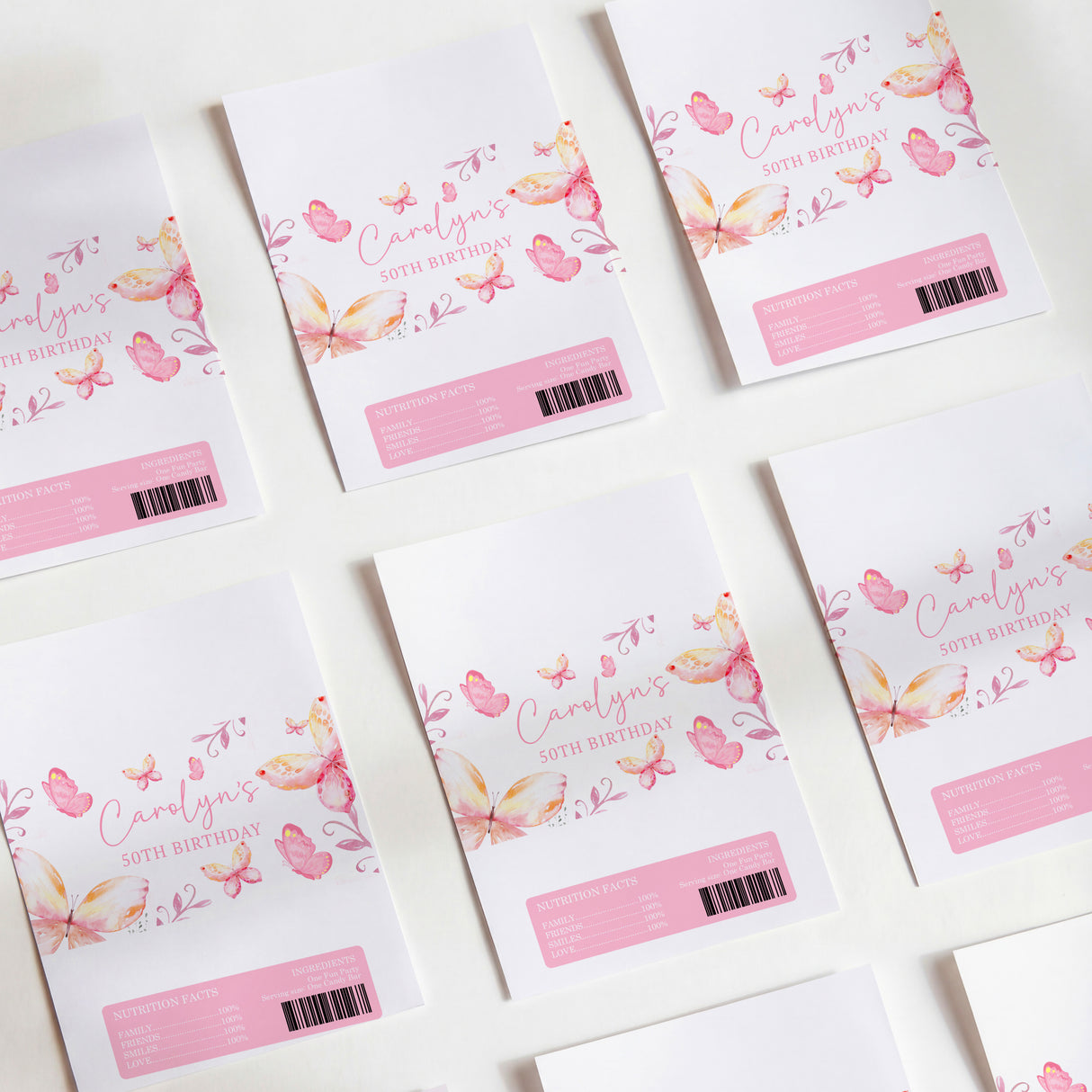 Pink Pastel Butterflies Birthday Female Chocolate Wrapper DIY
