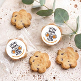 Personalised chocolate chip cookies with Cheers & Beers 100 Years round labels