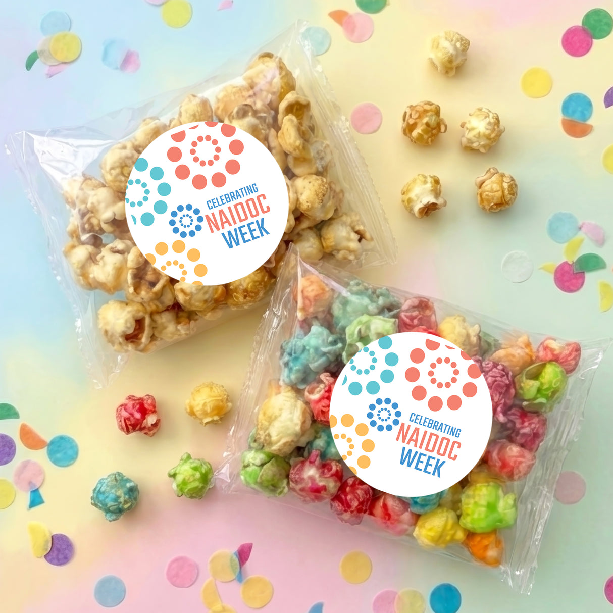 Naidoc Pastel Dots Personalised Popcorn Bag