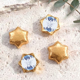 Baptism foil chocolate stars: blue floral thank-you label on gold star