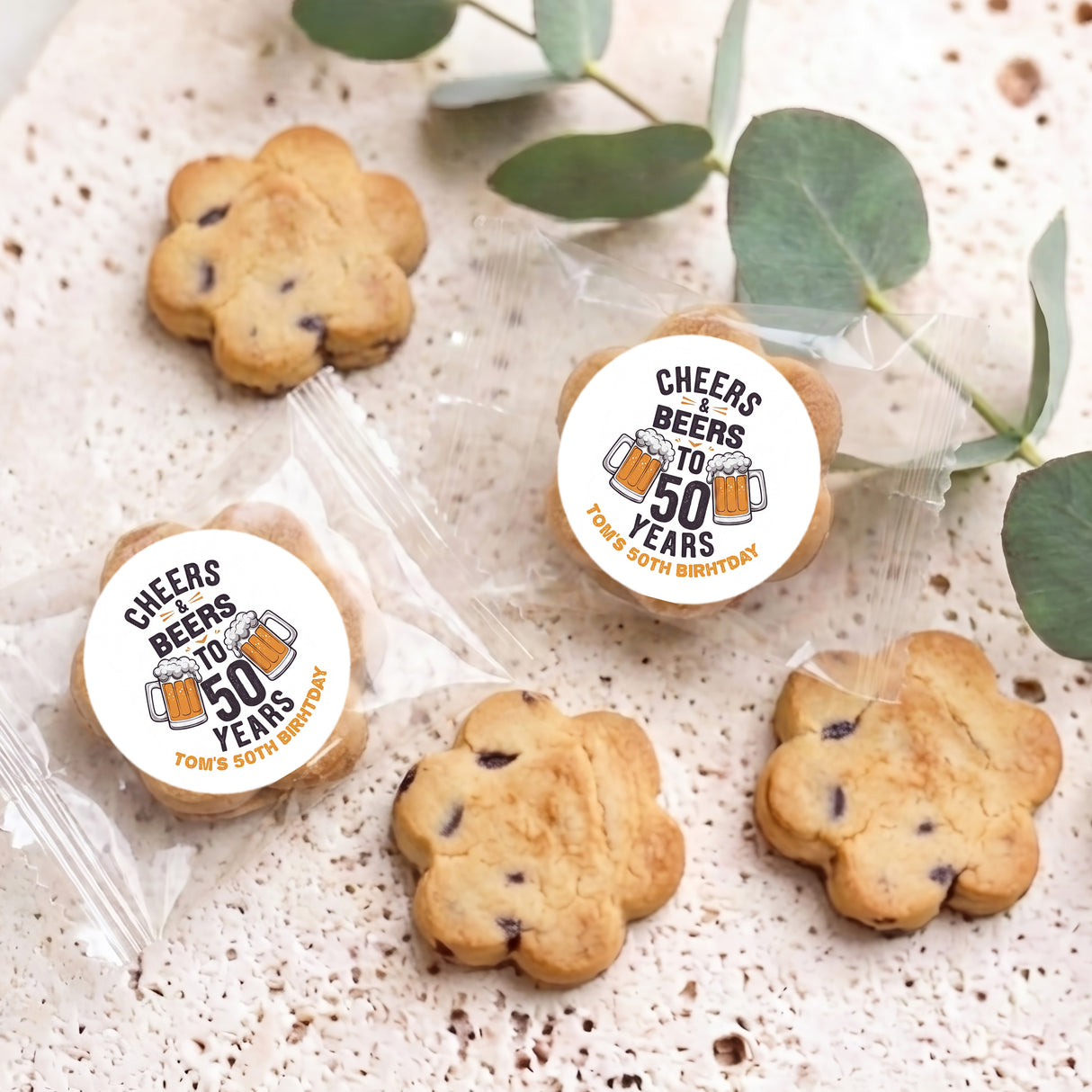 Cheers Beers 50th Birthday Personalised Bite Size Choc Chip Cookies