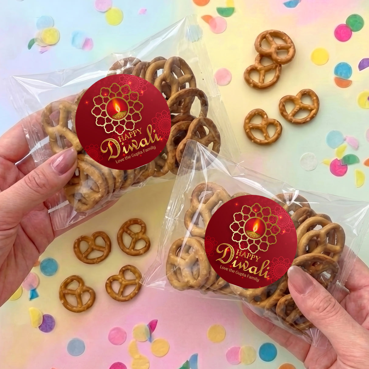 Diwali Red Candle Personalised Pretzel Bag