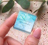 Personalised blue marble mini chocolate with gold foil border and 'Thank you' text