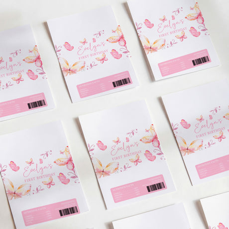 Pink Pastel Butterflies First Birthday Chocolate Wrapper DIY