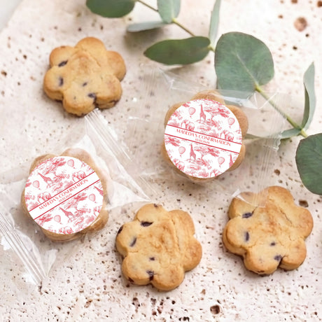 Red Safari Toile Confirmation Personalised Bite Size Choc Chip Cookies
