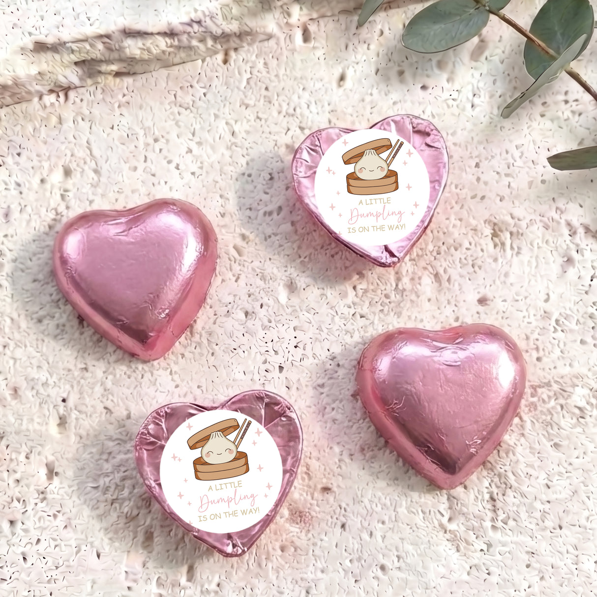 Little Dumpling Pink Personalised Foil Covered Chocolate Hearts