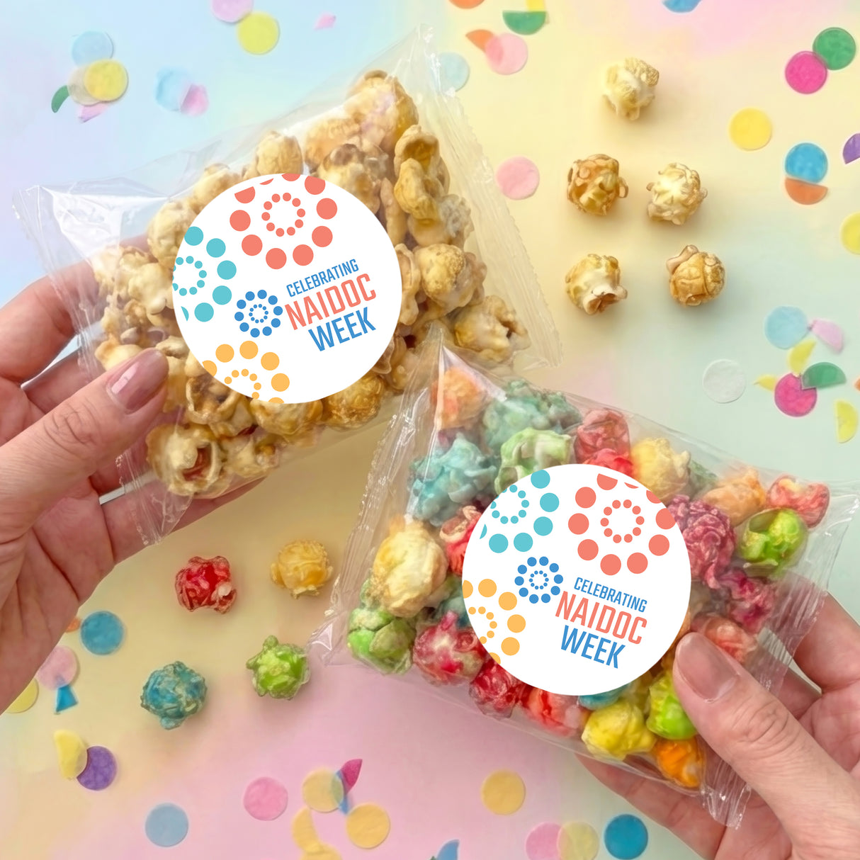 Naidoc Pastel Dots Personalised Popcorn Bag
