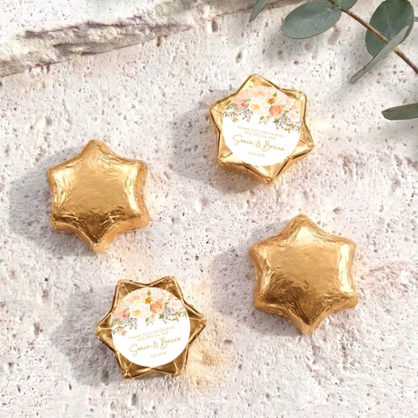 Gold personalised foil-covered chocolate star with floral message card