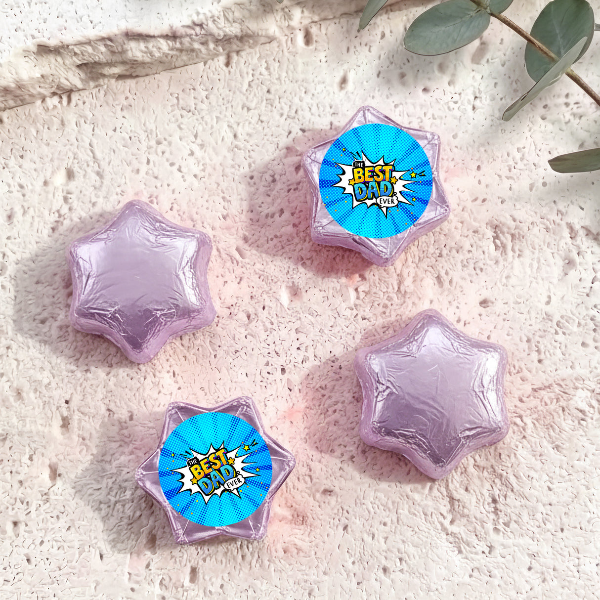 Best Dad Ever Fathers Day Blue Comic Personalised Foil Covered Chocolate Stars