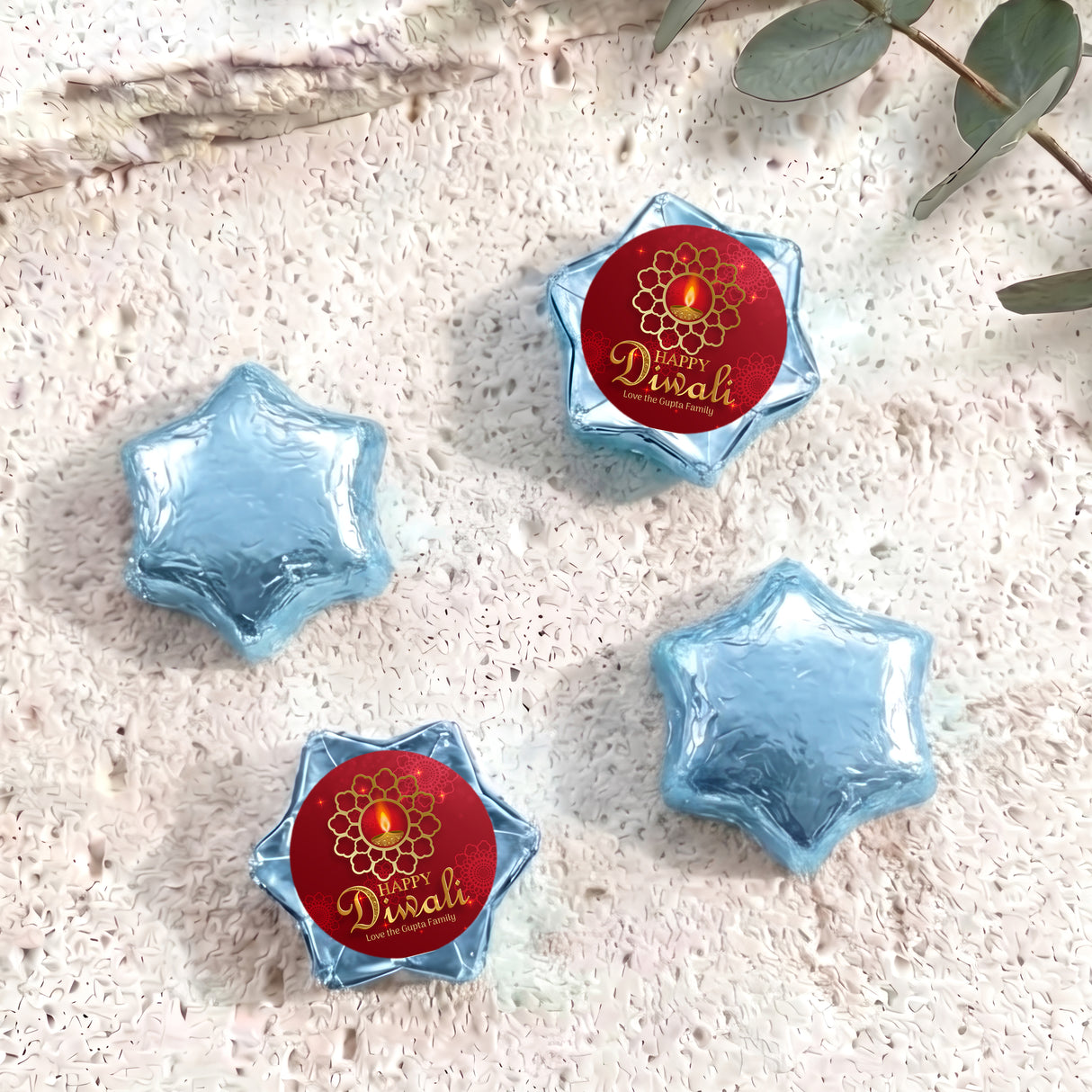 Diwali Red Candle Personalised Foil Covered Chocolate Stars