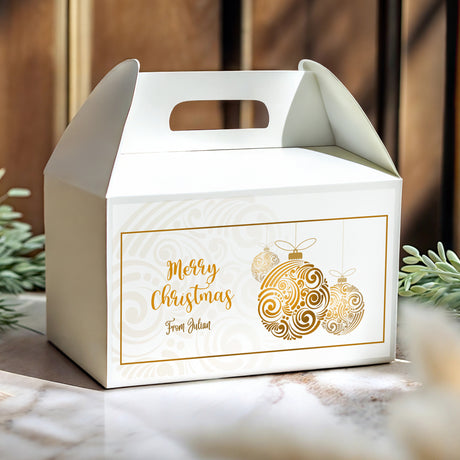Christmas Gold Balls Personalised Gable Favour Box