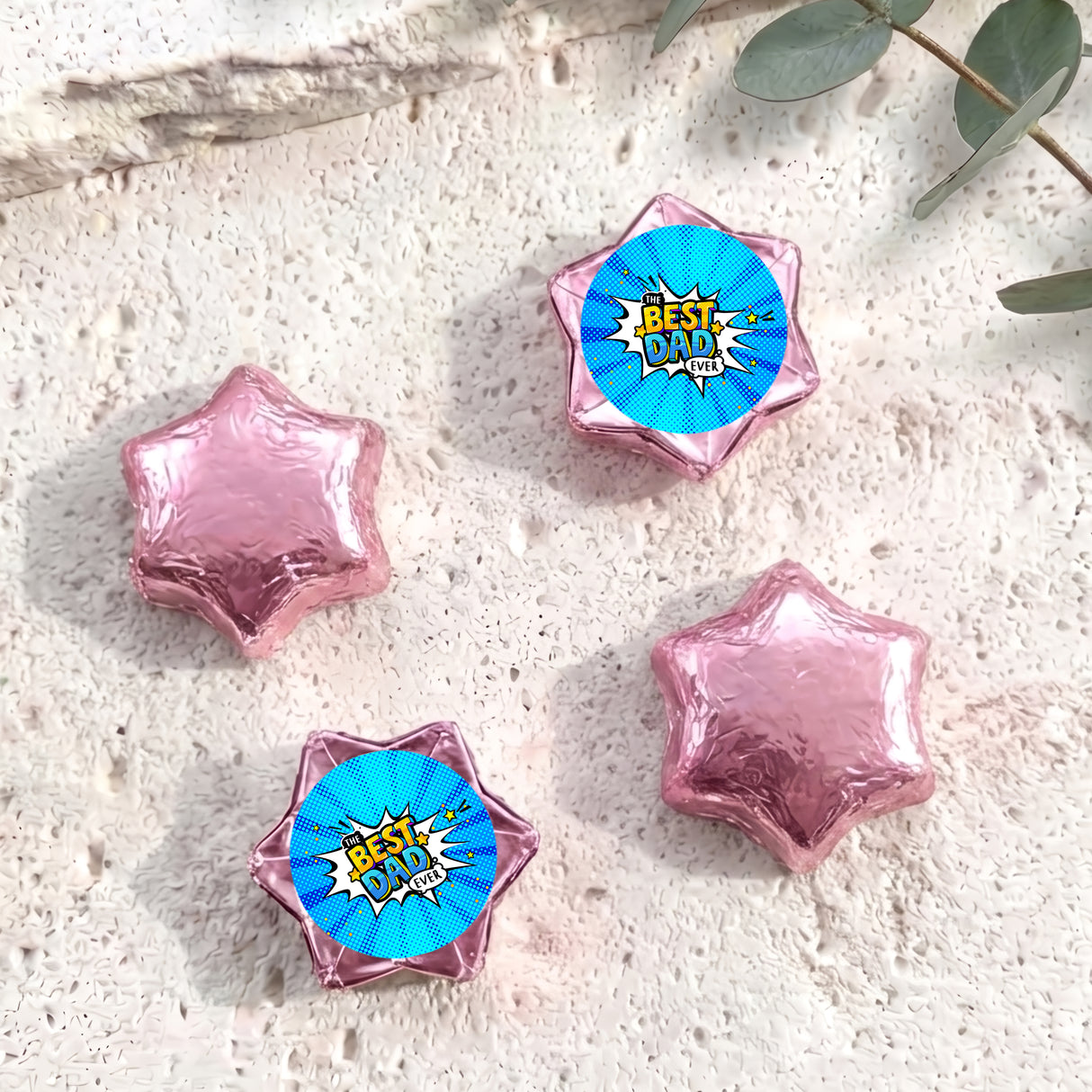 Best Dad Ever Fathers Day Blue Comic Personalised Foil Covered Chocolate Stars