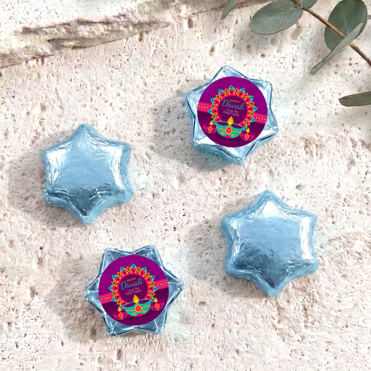 Vibrant Purple Diwali Personalised Foil Covered Chocolate Stars