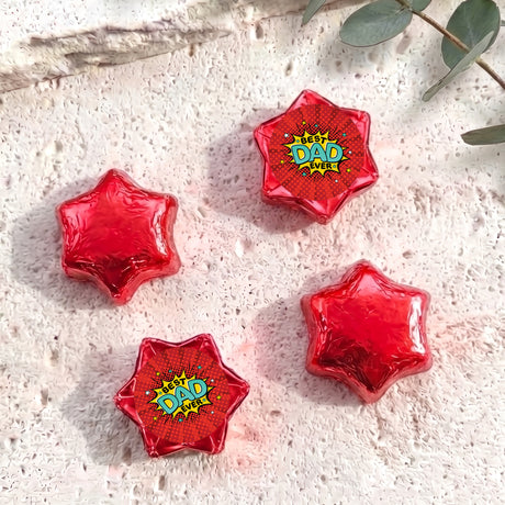 Red foil chocolate stars with red Best Dad Ever gift topper