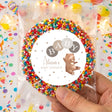 Personalised brown bear baby shower giant balloon with freckles and multicolor sprinkle border