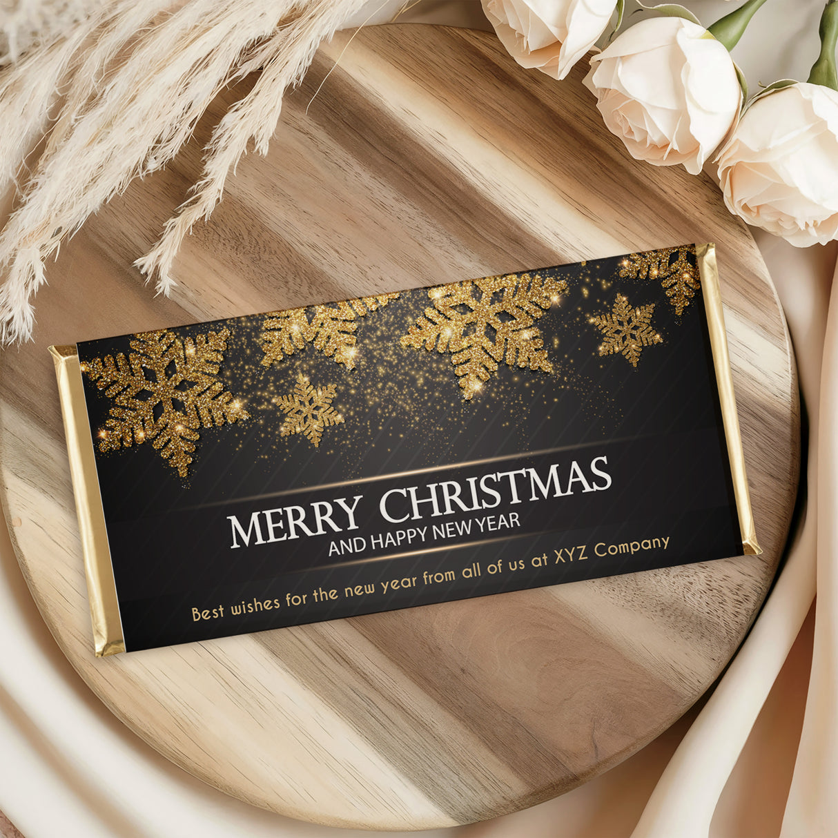 Christmas Gold Black Chocolate Bar