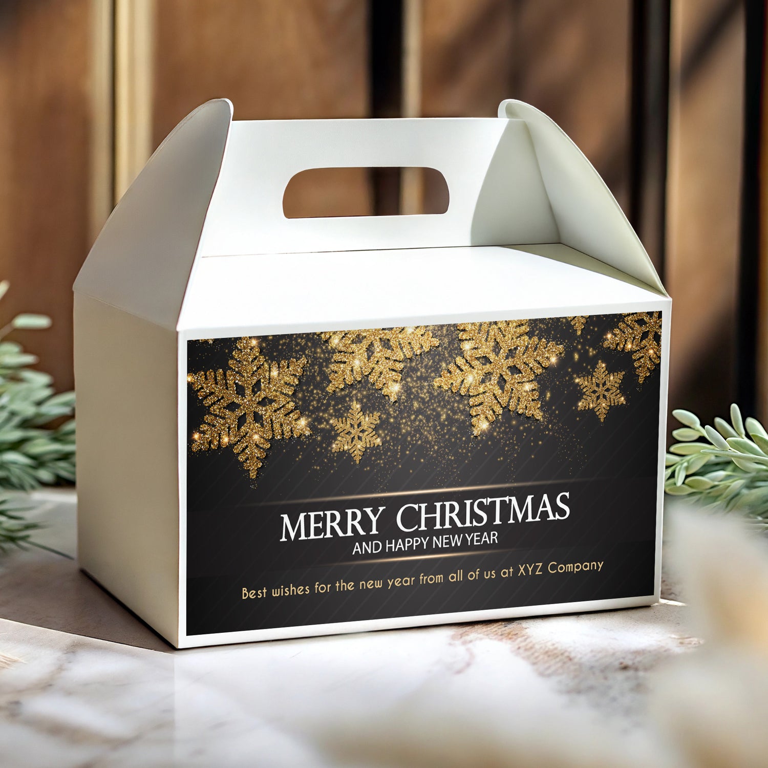 Christmas Gold Black Personalised Gable Favour Box