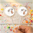 Baby shower personalised lollipops with white bear label, clear wrapper, plain sticks