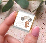 Baby shower mini chocolates with AB logo and bear, personalised Alissa label