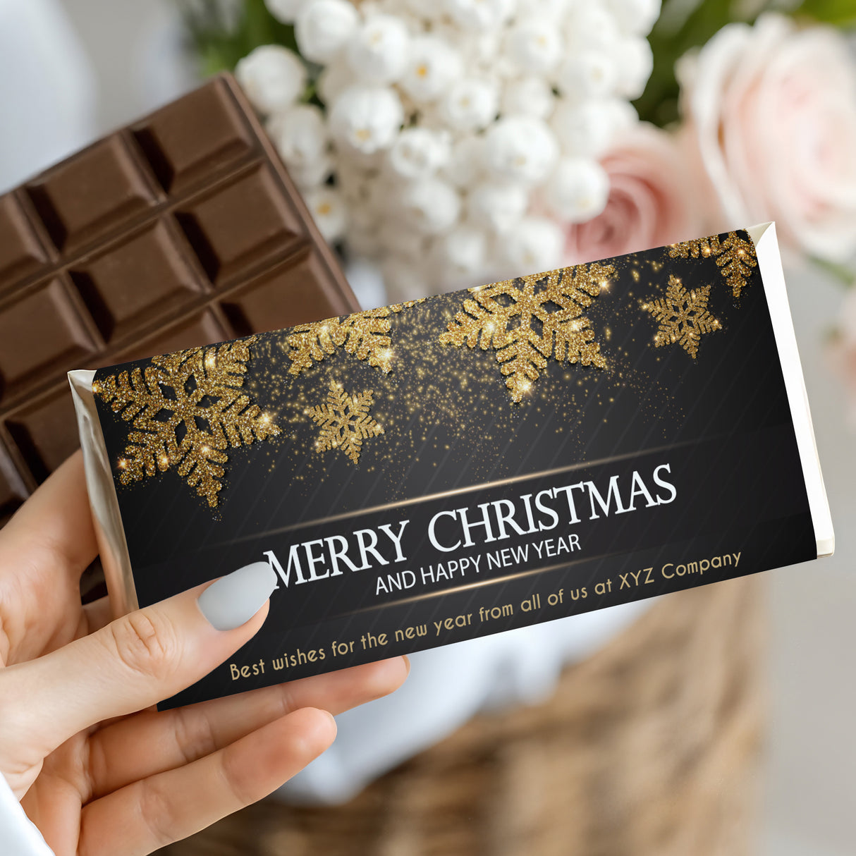 Christmas Gold Black Chocolate Bar