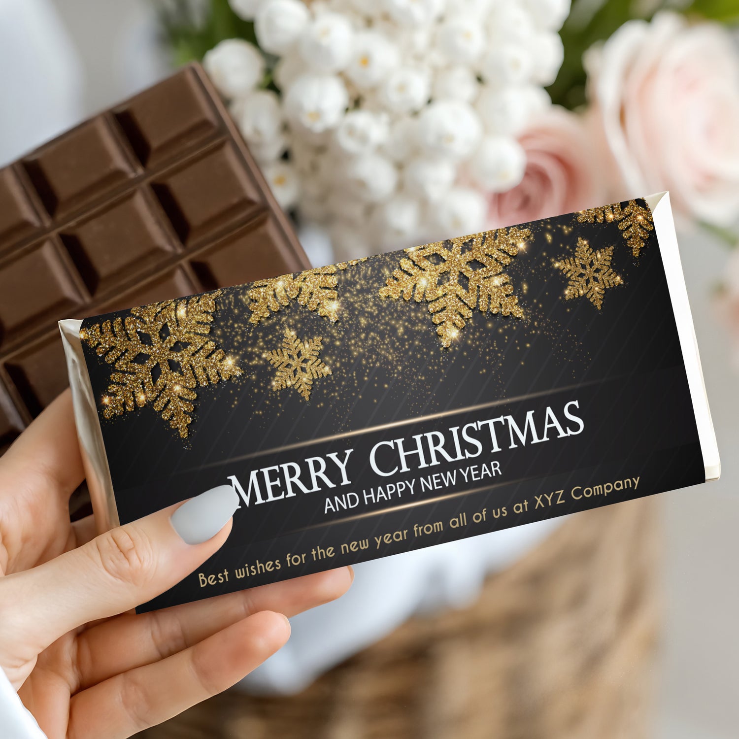 Christmas Gold Black Chocolate Bar