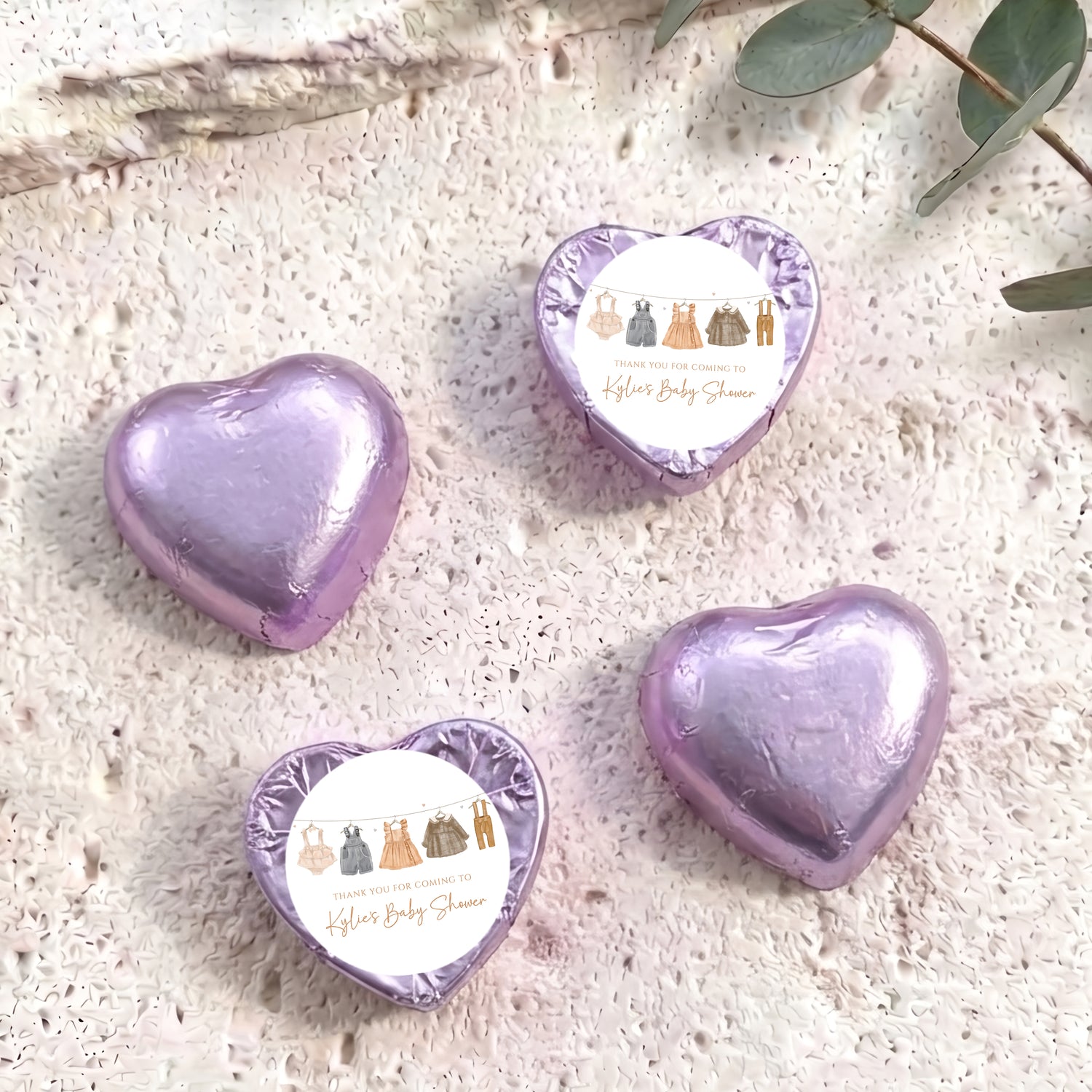 Vintage Baby Clothes Baby Shower Personalised Foil Covered Chocolate Hearts