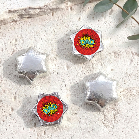 Silver foil chocolate stars with red Best Dad Ever gift topper
