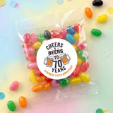 Cheers Beers 70th Birthday Personalised Jelly Bean Bags