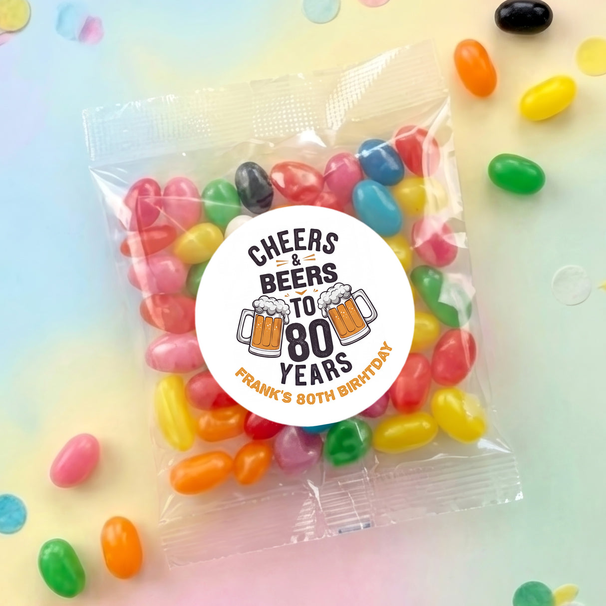 Cheers Beers 80th Birthday Personalised Jelly Bean Bags