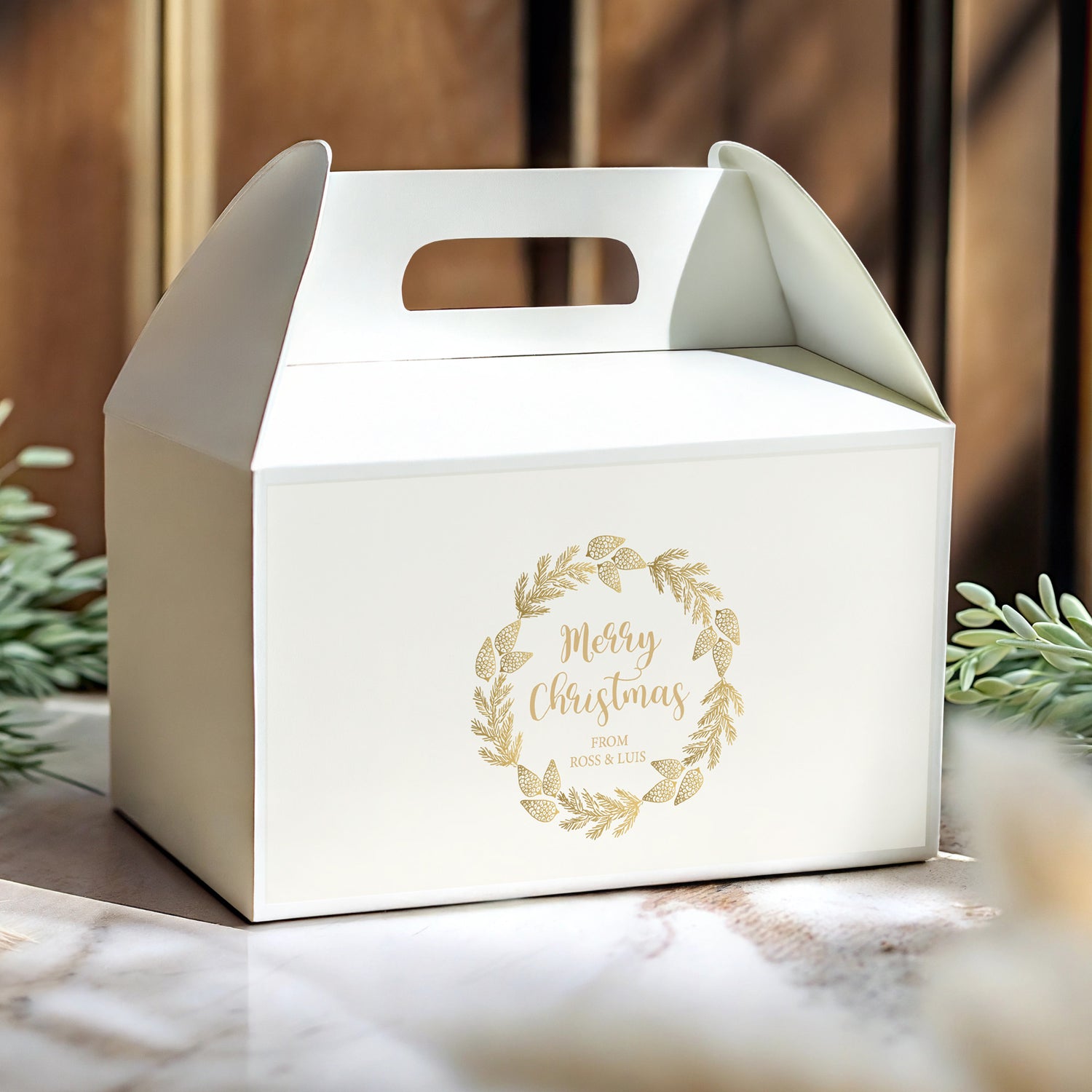 Christmas Gold Pine Personalised Gable Favour Box