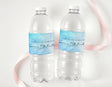 Personalised drink bottle labels for a 12th birthday, blue text on clear bottles