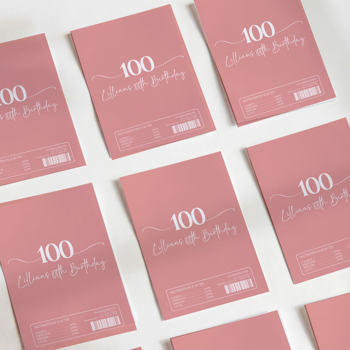 Dusty Pink 100th Birthday Chocolate Wrapper DIY Mockup