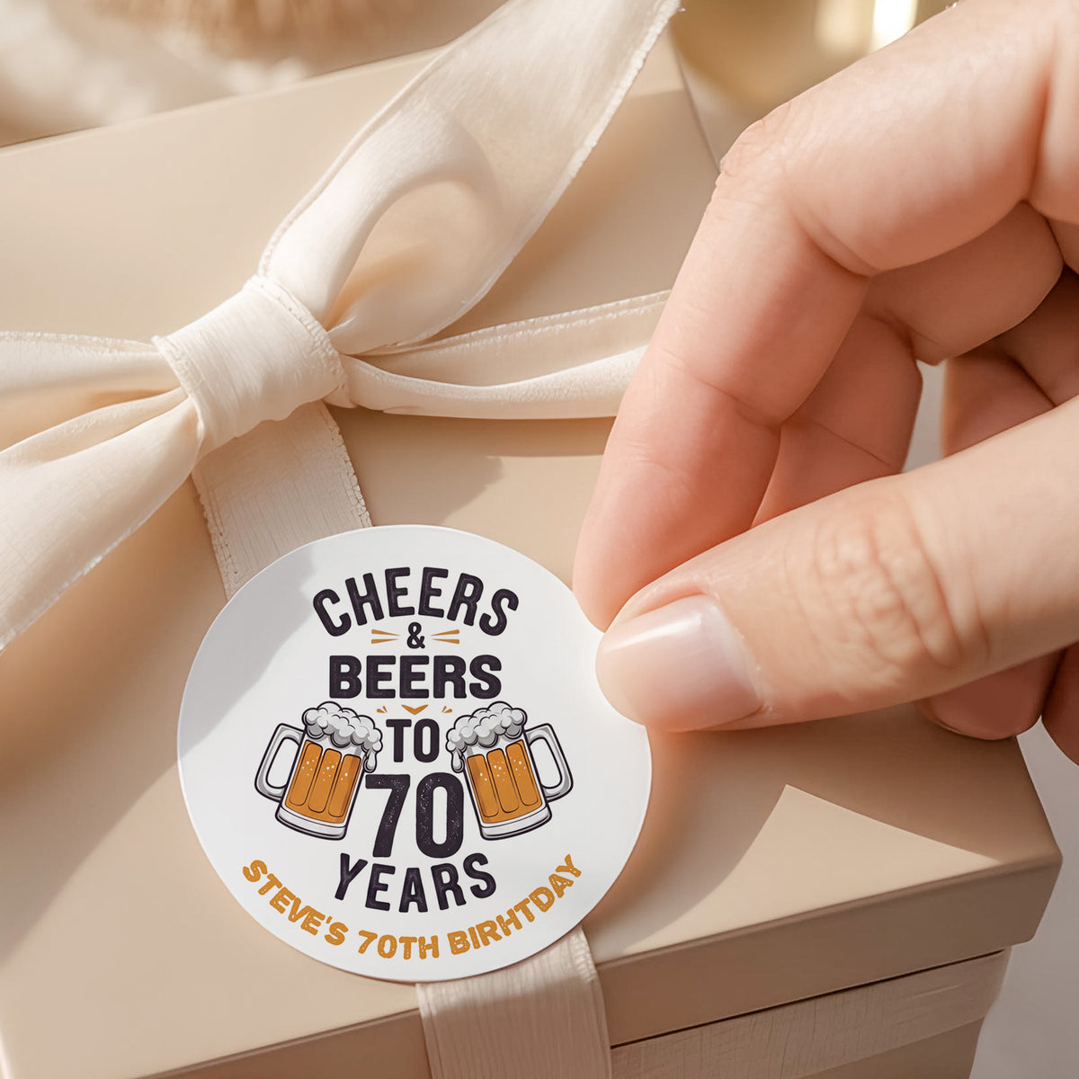 Cheers Beers 70th Birthday Round Printed Labels