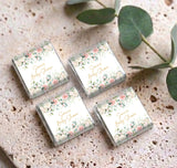 Set of personalised baby shower mini chocolate boxes, floral pink roses, green leaves